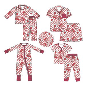 Pigiama in tessuto personalizzato per adulti pigiama per mamma e Me abbigliamento da notte estivo per ragazze <span class=keywords><strong>pigiami</strong></span> di bambù a scacchi stampati a maniche lunghe da donna - Product Image 3