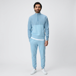 High Quality 100% Cotton Winter <b>Mock</b> <b>Neck</b> Hoodie Outdoor Performance Pullover Zip Collar Sweatshirt for Men - Product Image 1