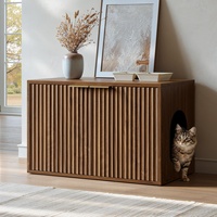 Meuble de rangement pour litière en bois, moderne, pour intérieur, avec design cannelé, table d'appoint pour chat, durable, tendance, avec fermeture magnétique, pour salon
