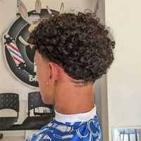 Perruque Afro bouclée pour hommes, postiche avec colle, cheveux humains indiens bouclés de 15mm, Mono Topper, en Stock