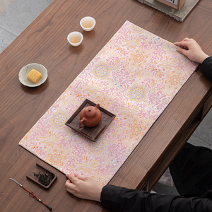 Chinese Style Brocade Tea Mat Double Sided Waterproof Heat Insulation Table <b>Runner</b> For Tea Ceremony Reusable Fabric <b>Black</b> With - Product Image 2