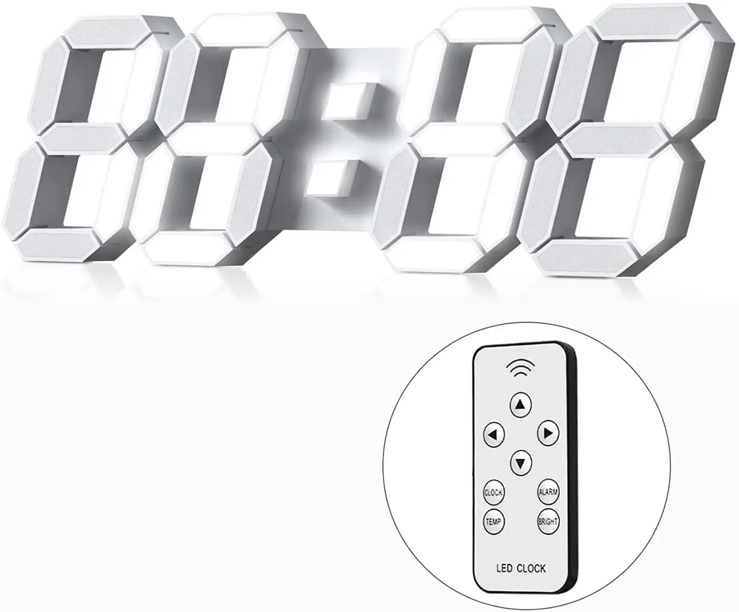 3D LED Digital Desktop Alarm Clock 9.7 Inch Remote Control Timer Brightness Adjustable Needed Plugged in