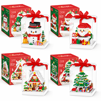 Ensemble de micro-blocs de construction de Noël avec boîte cadeau et vitrine, 4 styles, mini briques, jouet de décoration DIY, vente en gros, cadeau de Noël