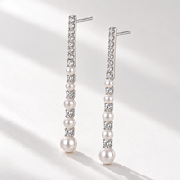KAVNAR Boucles d'oreilles perle zircon linéaires laiton plaqué or blanc élégantes mariage