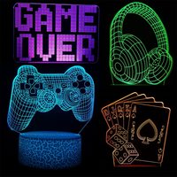 Lampe d'illusion 3D Gamepad Joystick Game Over, Décoration de bureau et de chambre, Veilleuse de jeu à 7 couleurs changeantes, Jouets et Cadeaux