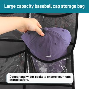 Hat Organizer 16 Pocket Over The Door Cap Rack Black Non Woven <b>Hanging</b> Closet <b>Storage</b> For Hats - Product Image 4