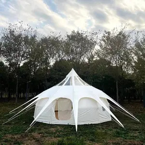 Tenda Kanvas Mewah Rumah Glamping 5 M Tenda Bel Katun Kanvas untuk Berkemah Luar Ruangan 4 Musim Hiking