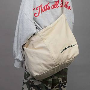 사용자 정의 조정 가능한 어깨 스트랩 크로스 바디 캔버스 가방 편지 인쇄 면 캔버스 쇼핑 토트 백 지퍼와 포켓 - Product Image 1