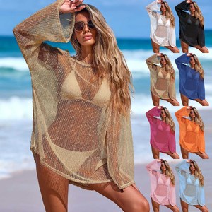 Tunique <span class=keywords><strong>de</strong></span> plage en maille scintillante pour <span class=keywords><strong>femme</strong></span>, transparente, à manches longues, coupe ample, pour <span class=keywords><strong>maillot</strong></span> <span class=keywords><strong>de</strong></span> <span class=keywords><strong>bain</strong></span> - Product Image 4