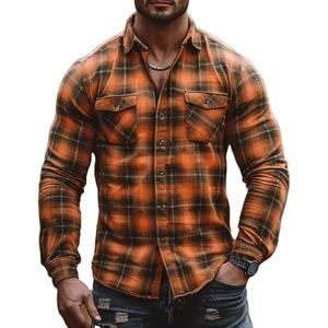 2025 Spring New Style Men's Youth Casual <strong>Check</strong> Print Thick Cotton Inner-<strong>Lined</strong> Pockets Long-Sleeved <strong>Shirt</strong> - Product Image 1