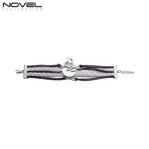 Diyカスタムデザイン亜鉛合金PUレザー昇華ブレスレットブランクマルチニットファッションジュエリーブレスレット女性ギフト - Product Image 5