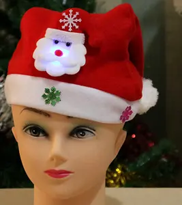 新年2023发光毛绒圣诞帽成人儿童圣诞装饰品家居圣诞老人礼物保暖冬帽