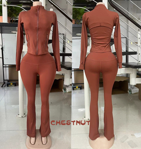 Kledingset met eigen logo: Gymkleding, yogakleding, activewear, workout sets, fitnesskleding voor dames, 2-delig jack en wijde broek, matchende set, casual dameskleding - Product Image 6