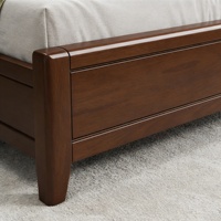 Lit double avec tête de lit rembourrée couleur noyer de style nordique, cadre de lit en bois massif extra large, mobilier de chambre minimaliste
