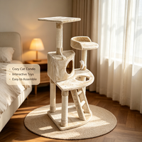 Arbre à chat multi-niveaux gris avec empreintes de pattes, poteaux en sisal, condo et perchoir en peluche avec jouet suspendu, mobilier d'intérieur pour chatons