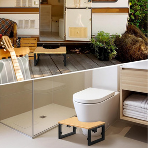 Folding Toilet Stool Portable Bathroom Footstool <b>Adjustable</b> Household Large <b>Square</b> Type Natural Wood Color Black White - Product Image 1
