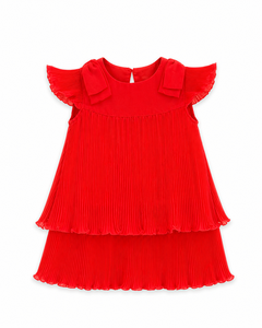 Elegant Baby Girls' Pleated <b>Dress</b> with Tiered Layers, Flutter Sleeves, and Decorative Shoulder Bows for Special Occasions - Product Image 3