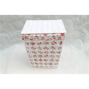 <b>White</b> Floral Fabric Storage <b>Basket</b> Square Cotton Wicker <b>Laundry</b> Organizer For Clothing - Product Image 1