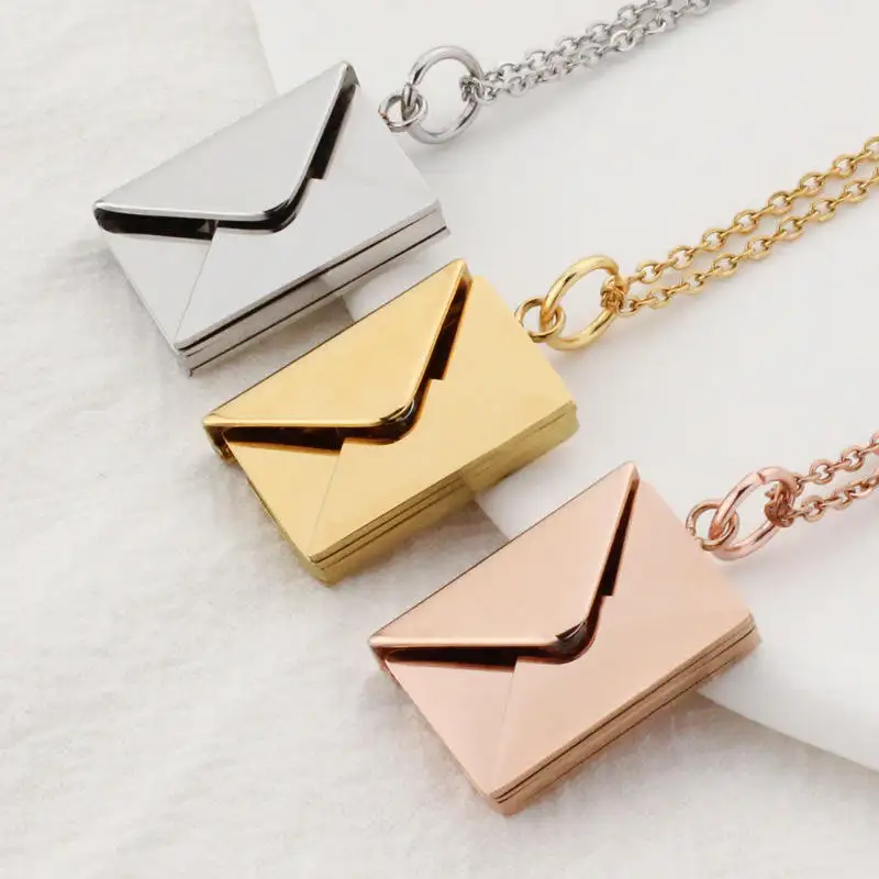 Loftily Stainless Steel Fashion Jewelry Necklace Letter Locket Pendant Envelope Nameplate Necklace