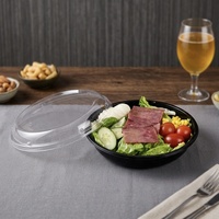 Voedselveilige PET/rPET zwarte basis voedsel- en saladecontainer, transparante plastic wegwerp fruitsalade schaal met doorzichtig deksel