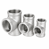 Raccord de tuyauterie en acier inoxydable 304, té égal à filetage femelle, lisse, basse pression, moulé avec précision, DN65 DN80 DN100 BSPP BSPT