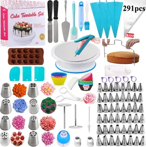 291 cái bánh trang trí công cụ Kit Pastry Baking đồ dùng với xoay bàn xoay đứng, đóng băng đường ống Mẹo vòi phun thìa
