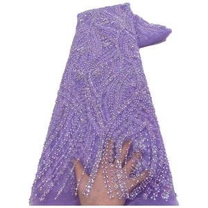 NI.AI gaun pernikahan anak perempuan, payet bermanik mewah jaring renda jala bordir kain renda dengan mutiara untuk perempuan - Product Image 3