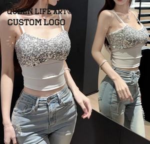 <span class=keywords><strong>Camiseta</strong></span> personalizada, trajes de baile delanteros y traseros, tops de <span class=keywords><strong>lentejuelas</strong></span> doradas para mujer, camisetas en blanco con etiquetas personalizadas, <span class=keywords><strong>camiseta</strong></span> sin mangas, camisola - Product Image 2