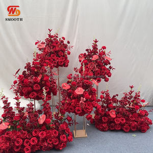 Camino de Flores de Seda Artificial para Boda, Diseño Asimétrico Rojo Roto, para Decoración de Pasillos, Interiores/Exteriores - Product Image 4