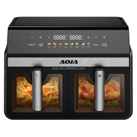 Friteuse à air double panier AOJA 2200W en acier inoxydable 10L (5+5L) avec double chauffage, écran tactile, fenêtre visible et grill numérique