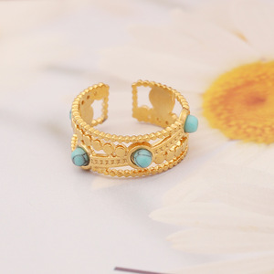 European and American Popular Ornament <b>Turquoise</b> Stainless Steel <b>Ring</b> Fashion Women's <b>Ring</b> Ornament Wholesale - Product Image 4