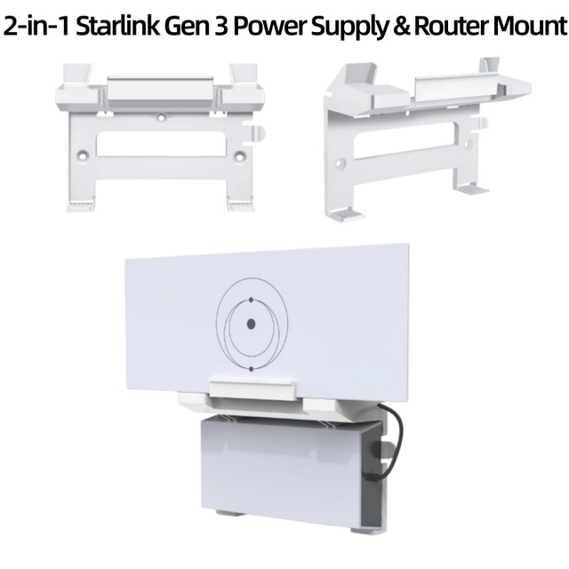 2 in 1 Starlink Gen 3 Mount for Power Supply & Router, Stable Wall Under Desk Mounting Bracket Kit Cable Management Space Saving