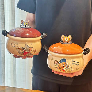 ชามเซรามิคทอมแอนด์เจอร์รี่พร้อมฝาปิด ความจุขนาดใหญ่ มีหูจับสองข้าง ดีไซน์การ์ตูน สำหรับเด็กและใช้ในบ้าน - Product Image 4