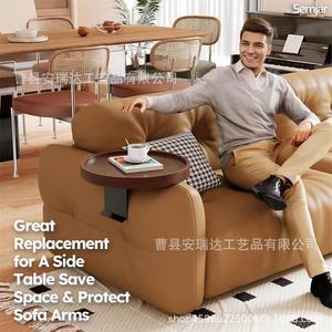 Bandeja para reposabrazos de sofá, mesa redonda de madera de bambú para taza de café, almacenamiento de libros, mesa auxiliar móvil para el hogar - Product Image 1