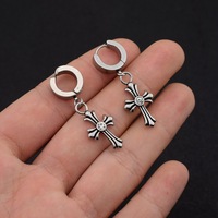 Boucles d'oreilles unisexes vintage en acier inoxydable avec croix pendante et zircon incrusté, style hip-hop urbain, accessoires quotidiens pour les oreilles