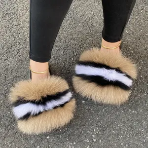 Female Women Fur Shoes Spring Summer Fur Fuzzy Slippers Fur Slides Women Fashion Furry Slippers