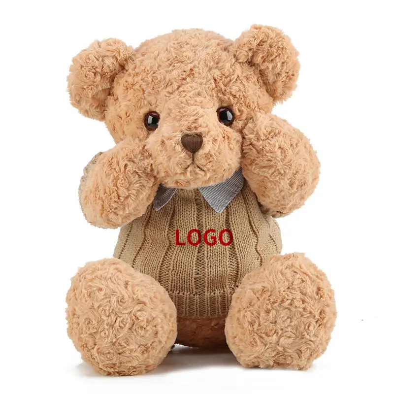 टेडी भालू थोक कस्टम लोगो ब्रांड कपड़े थोक भूरे रंग के टेडी प्लश भालू खिलौना