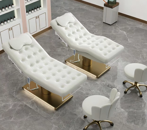 Cama de Masaje y Mesa de Tratamiento Facial de Lujo con Base Dorada Metálica de Alta Calidad y Tres Motores - Product Image 5