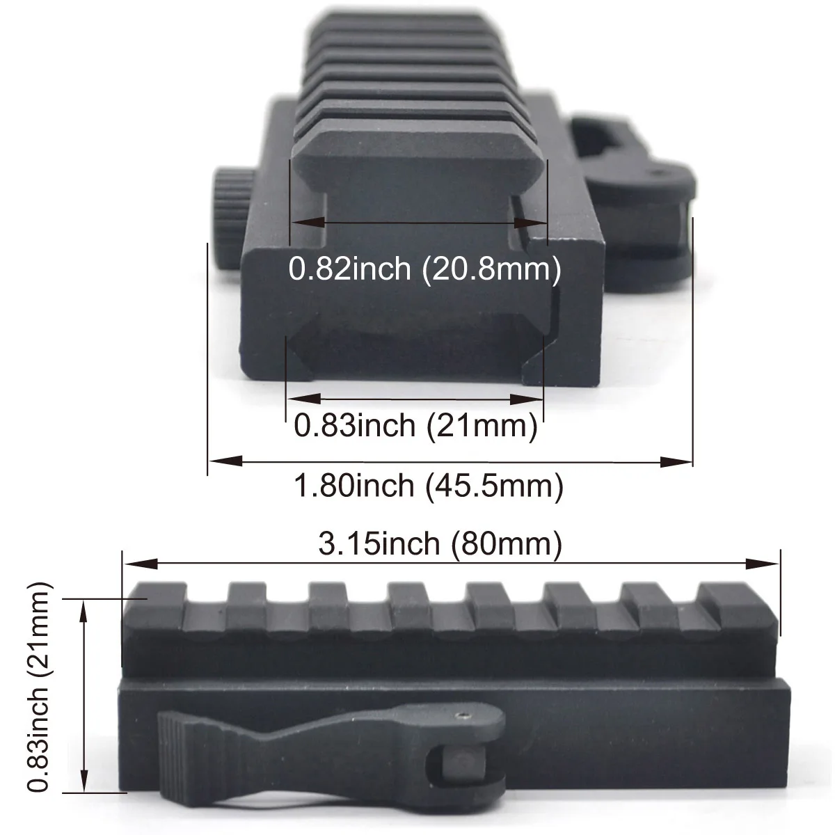 Aplus Quick Detachable Tactical optional 5, 7, 9 slots Picatinny Riser Scope Lever Mount Base Adapter fits 20mm rails - Black
