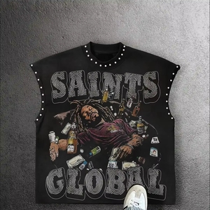 Camiseta sin mangas personalizada con estampado, estilo oversize, con pedrería, para hombre, de alta calidad, estilo urbano. - Product Image 4