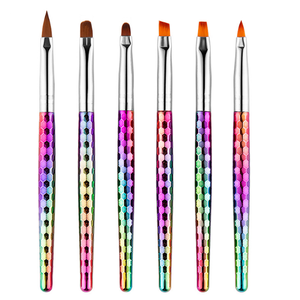 Ensemble de pinceaux à ongles avec manche métallique dégradé, différentes formes de poils, ovales, pour gel 3D, poils en nylon, pour la pratique du nail art DIY pour étudiants - Product Image 4