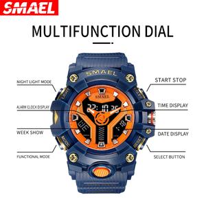 Montre de sport SMAEL pour homme, étanche, LED, numérique, intelligente, chronomètre, grand cadran, montre-bracelet pour homme 8075, montres à quartz pour homme - Product Image 3