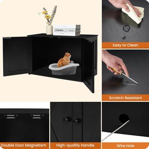 Armoire de rangement simple en bois noir 65L avec contrôle des odeurs pour litière de chat et accessoires pour animaux de compagnie d'intérieur - Product Image 4