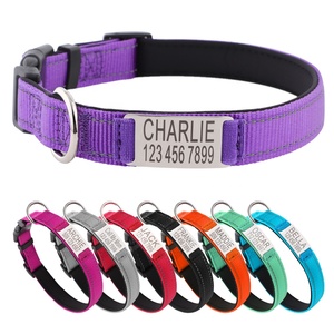 Etiqueta de identificación personalizada, <span class=keywords><strong>Collar</strong></span> de perro de nailon, <span class=keywords><strong>Collar</strong></span> duradero multicolor para mascotas con grabado láser, placa de nombre personalizada - Product Image 1