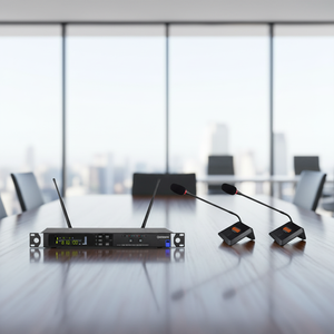 ไมโครโฟนไร้สาย UHF แบบโลหะทั้งหมด ชุดหูฟังแบบหนึ่งต่อสอง สำหรับการร้องคาราโอเกะ การประชุม การแสดง และการสอน - Product Image 2