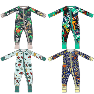 Groothandel Sport Thema Geprinte Kinderen Bamboe Baby Pyjama's Peuter Ronde Hals Romper Baby 230gsm Bamboe Ritspakje - Product Image 1