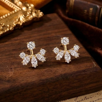 Grosir Perhiasan Set 2 Pcs Perak Sterling 925 Baru 2026, Berlapis Emas 18k, Anting Stud Bentuk Bunga Marquise dengan Moissanite