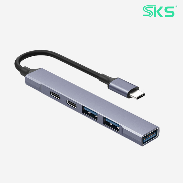 5 in 1 USB C Hub 100W PD Charging + USB 3.0 + 2 USB 2.0 + Type C 2.0 Data Port Aluminum USB C Adapter for Laptop MacBook iPad