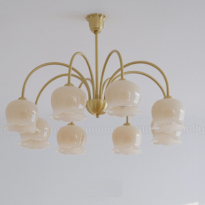 Lustre de chambre à coucher minimaliste en cuivre massif de style français/américain moderne, crème, vallée des lys, salle de maquillage, salon, éclairage - Product Image 3