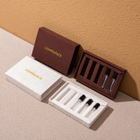 Boîte à tiroirs personnalisée en papier texturé lin avec flacons d'échantillons de parfum en verre vides pour kit de voyage cosmétique